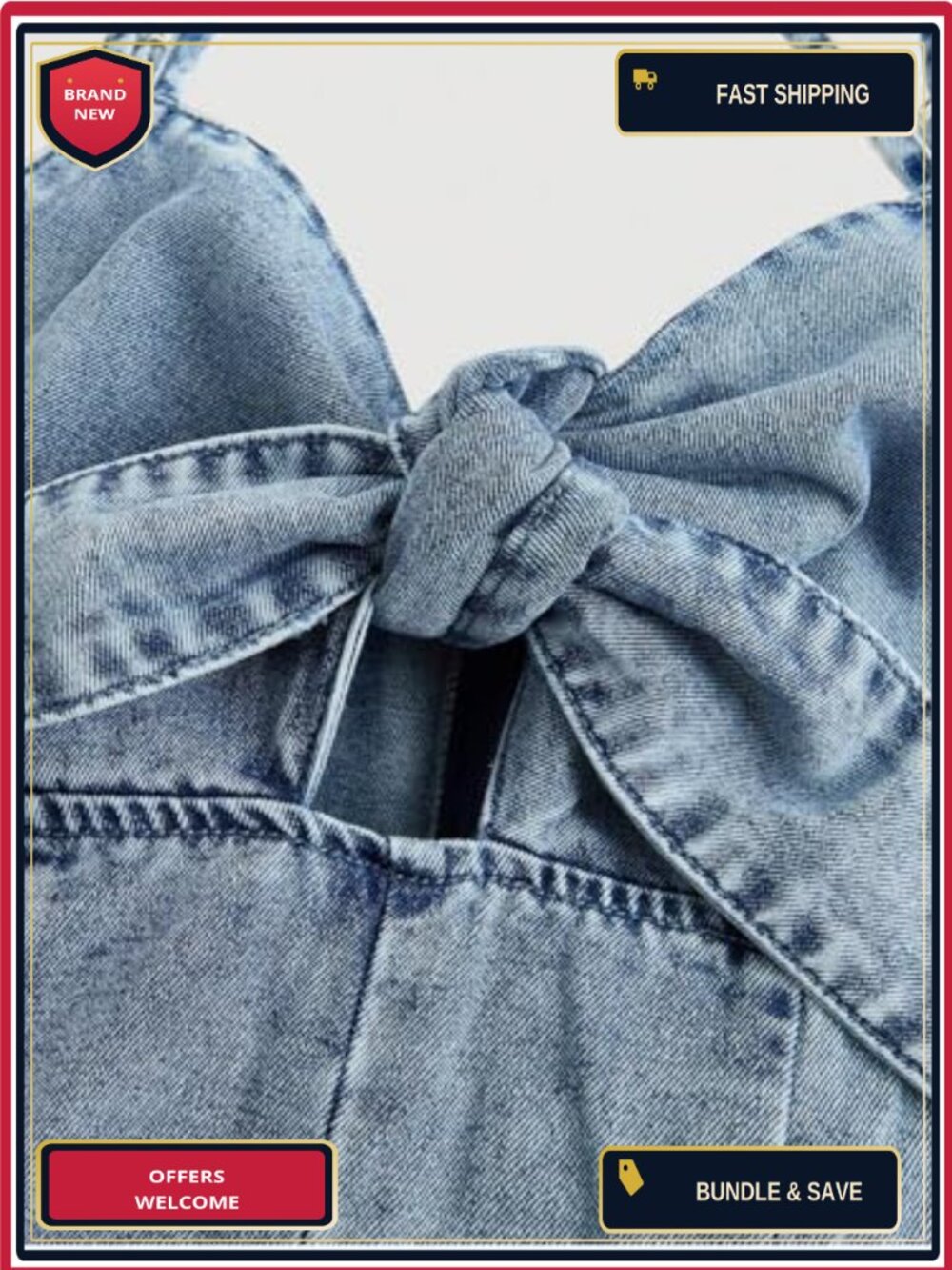 Denim Romper Jumpsuit Sleeveless Wide Leg Bowknot Cowgirl Country Concert Outfit - Picture 2 of 6